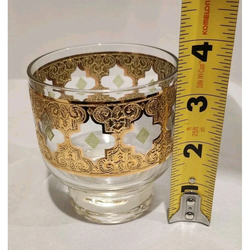 Vintage Culver Valencia 22K Gold 6 Glass Ice Bucket Caddy Set MCM 1960s